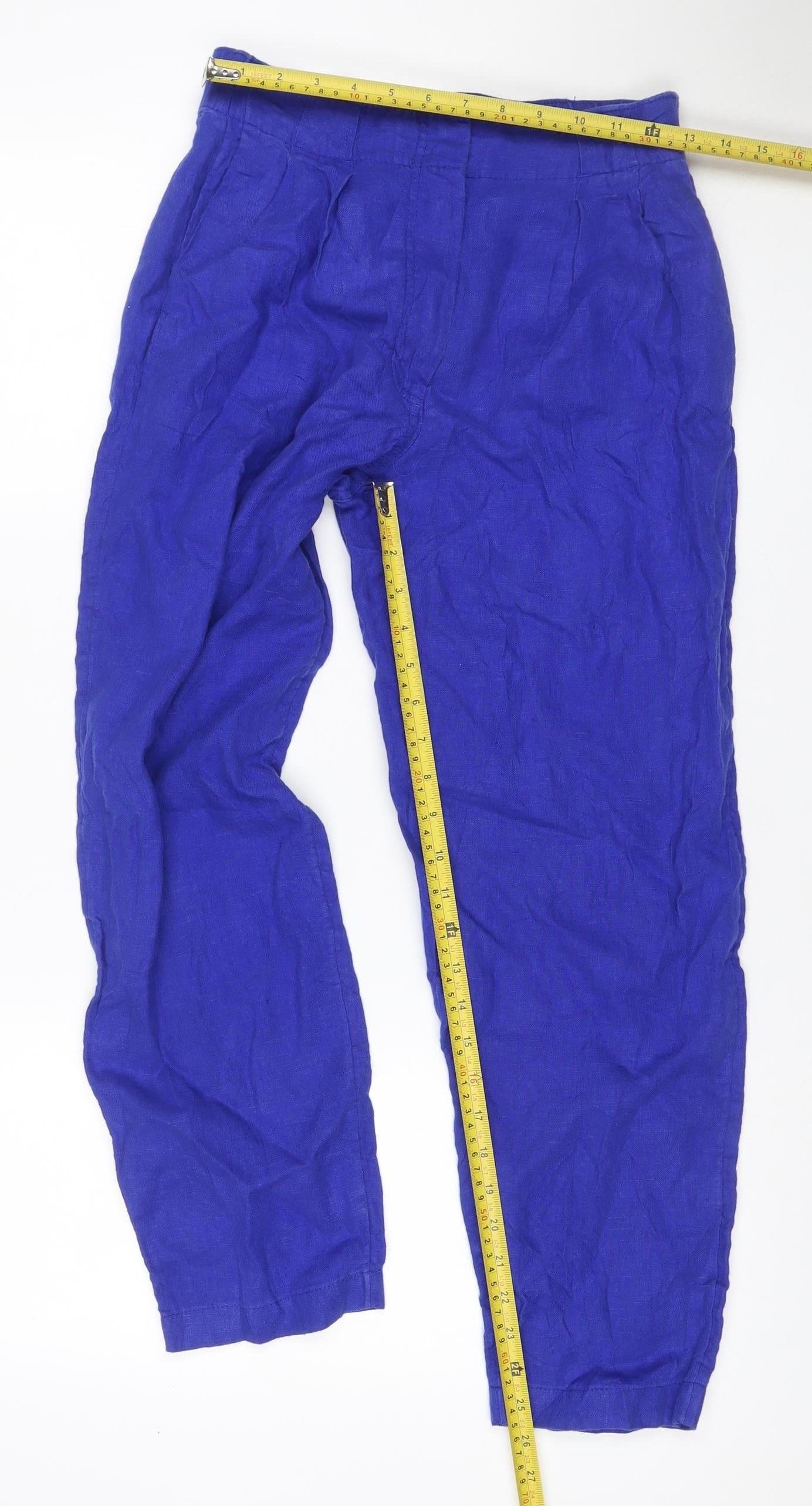 Marks & Spencer Women Blue Size 8 Linen Cropped Tapered Trousers