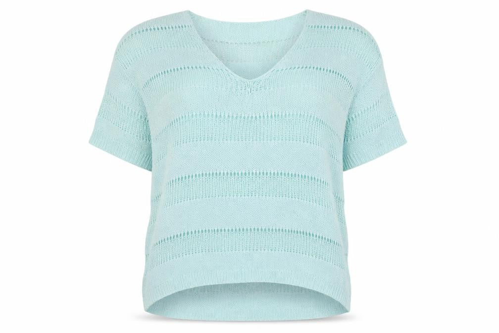 Next Women’s Mint Blue UK 14 Open-Knit V-Neck Short Sleeve Jumper
