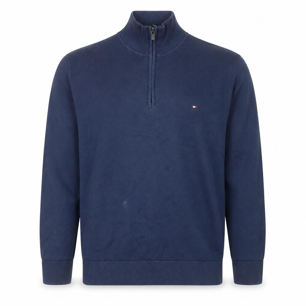 Tommy Hilfiger Men’s Blue XL Quarter Zip Cotton Mock Neck Jumper