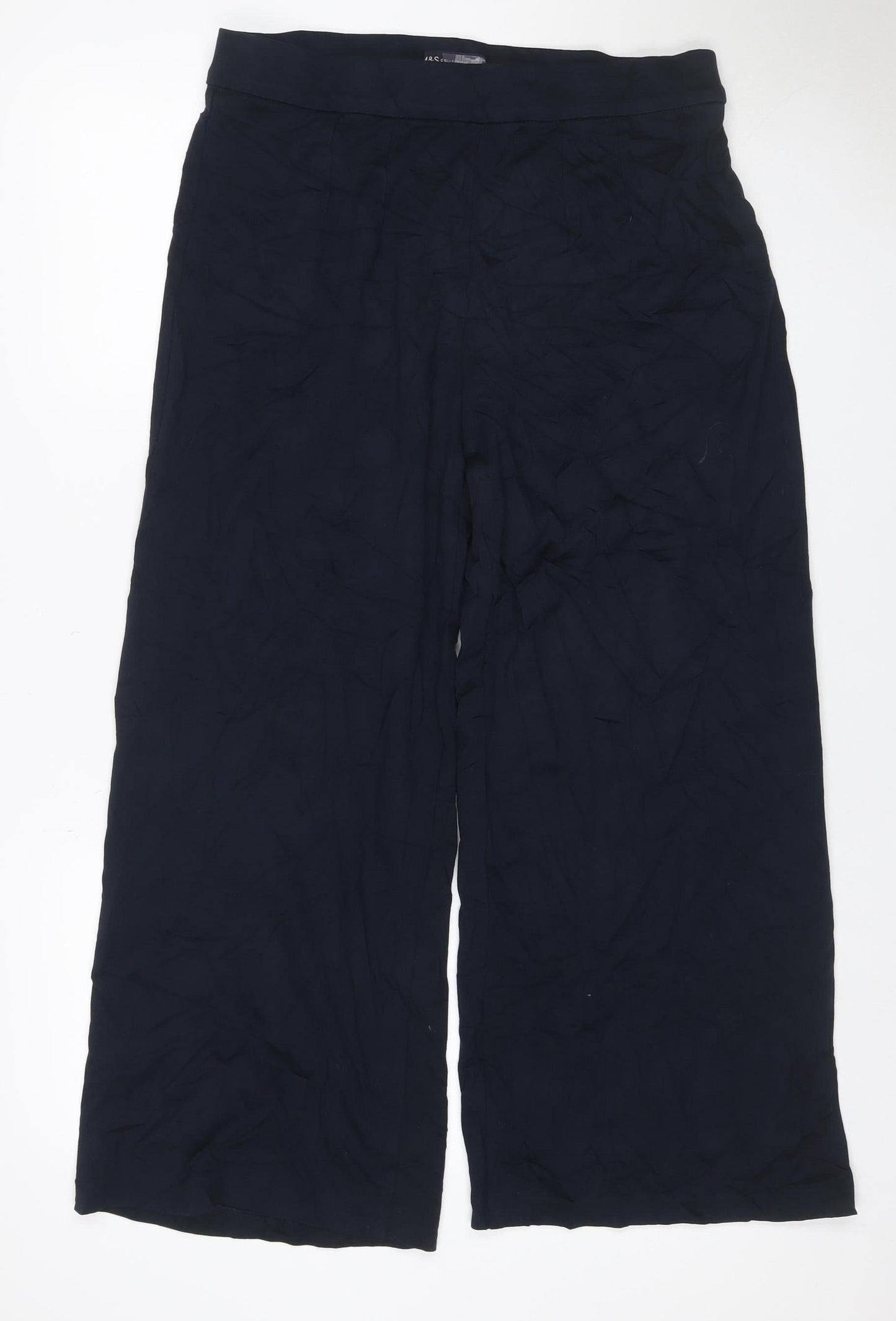 Marks & Spencer Women Black Size 16 Wide-Leg Stretch Trousers