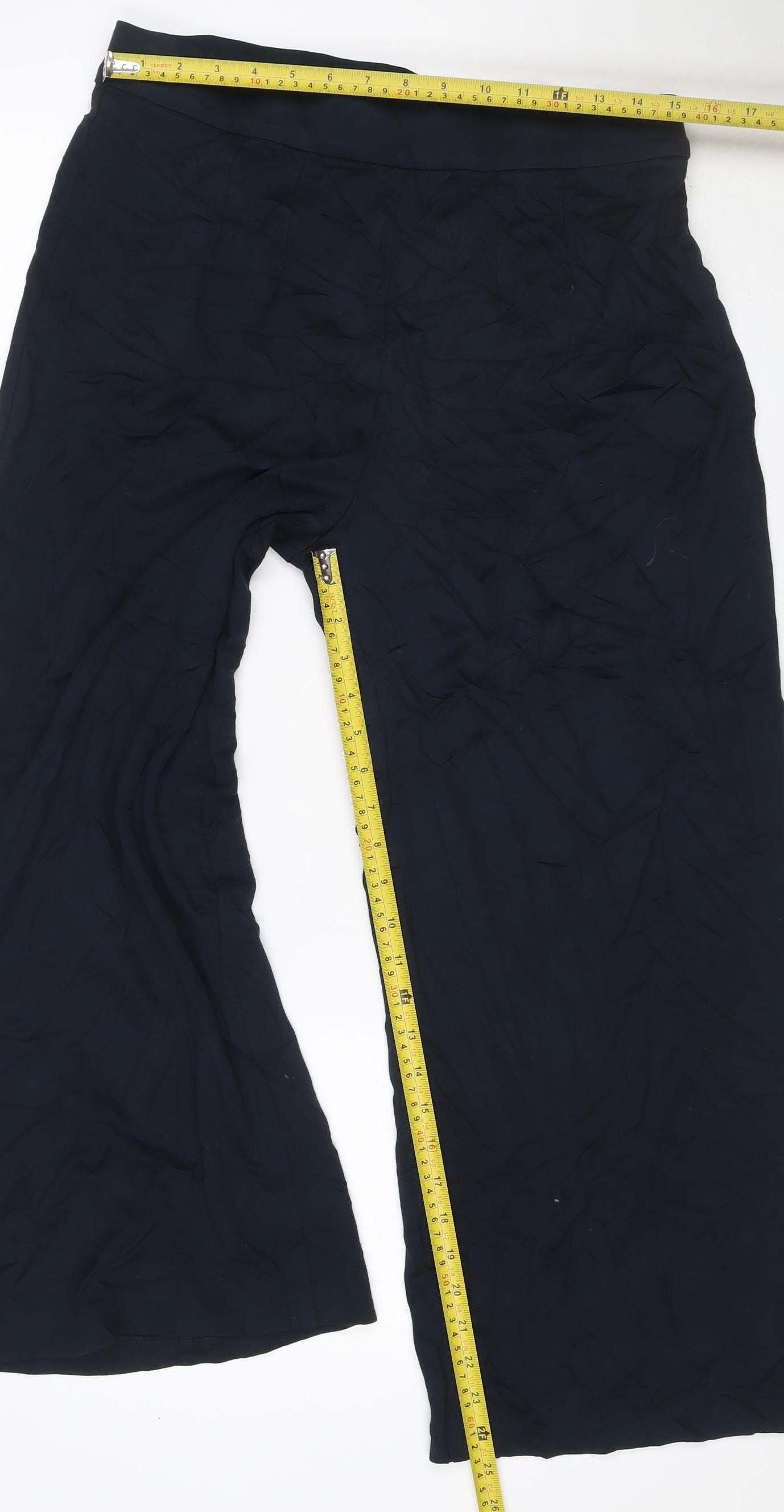 Marks & Spencer Women Black Size 16 Wide-Leg Stretch Trousers