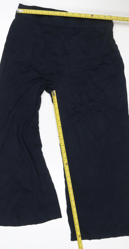 Marks & Spencer Women Black Size 16 Wide-Leg Stretch Trousers