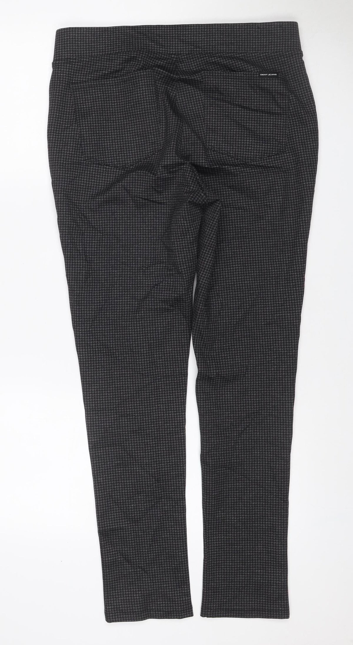 DKNY Jeans Women Grey Herringbone Straight Trousers M Zip Pockets
