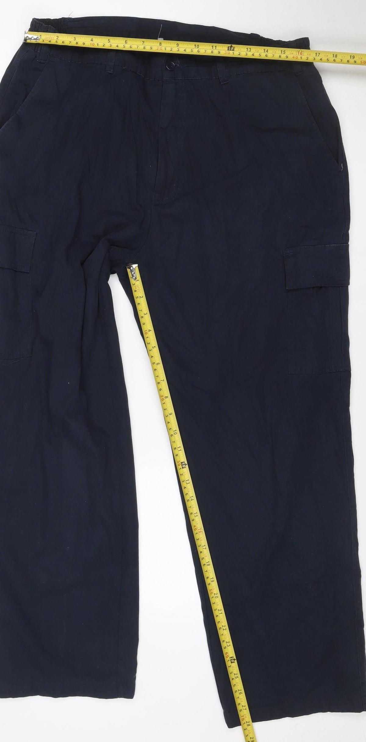 Cotton Traders Men’s Navy Blue L Cargo Trousers Elastic Waist