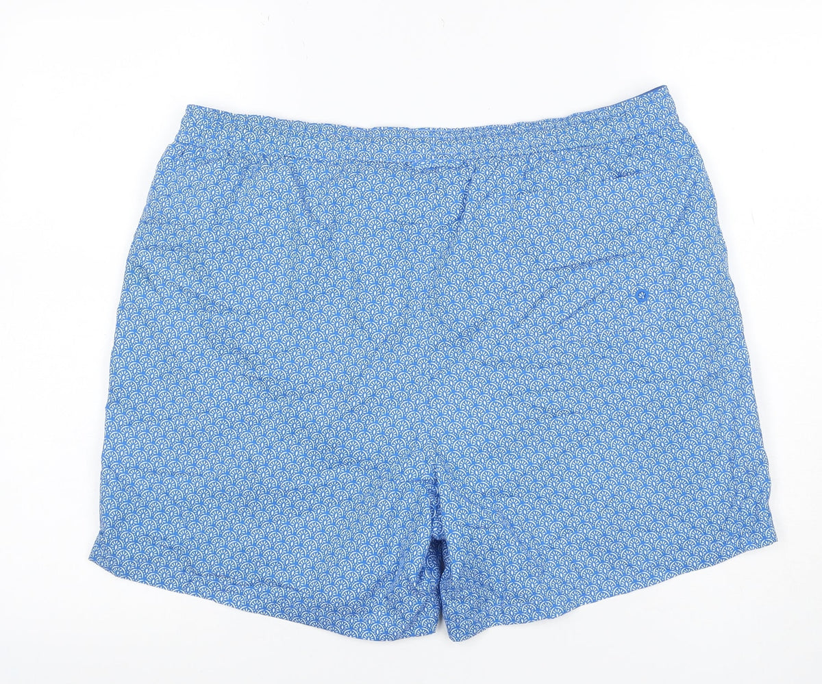 Marks & Spencer Men Blue Geometric Print Swim Shorts Size 38 Lined Drawstring