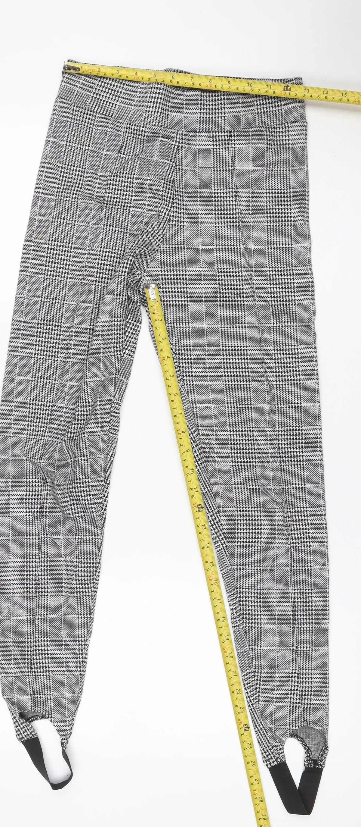 Marks & Spencer Women Grey Check Stirrup Leggings UK 8 Regular