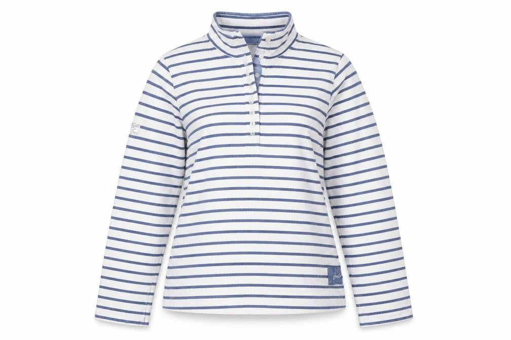 Joules Women’s White Blue Striped UK 12 Half Zip High Neck Sweatshirt