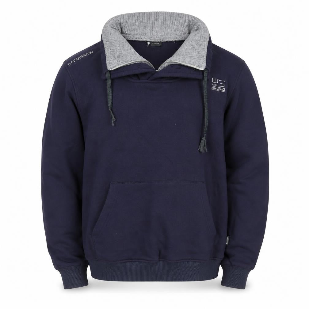 G-Star RAW Men’s Navy M Pullover Hoodie Half Zip Cotton Elbow Patches