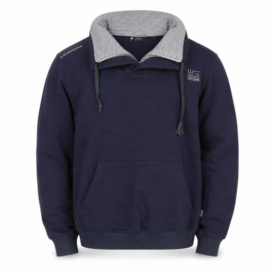 G-Star RAW Men’s Navy M Pullover Hoodie Half Zip Cotton Elbow Patches