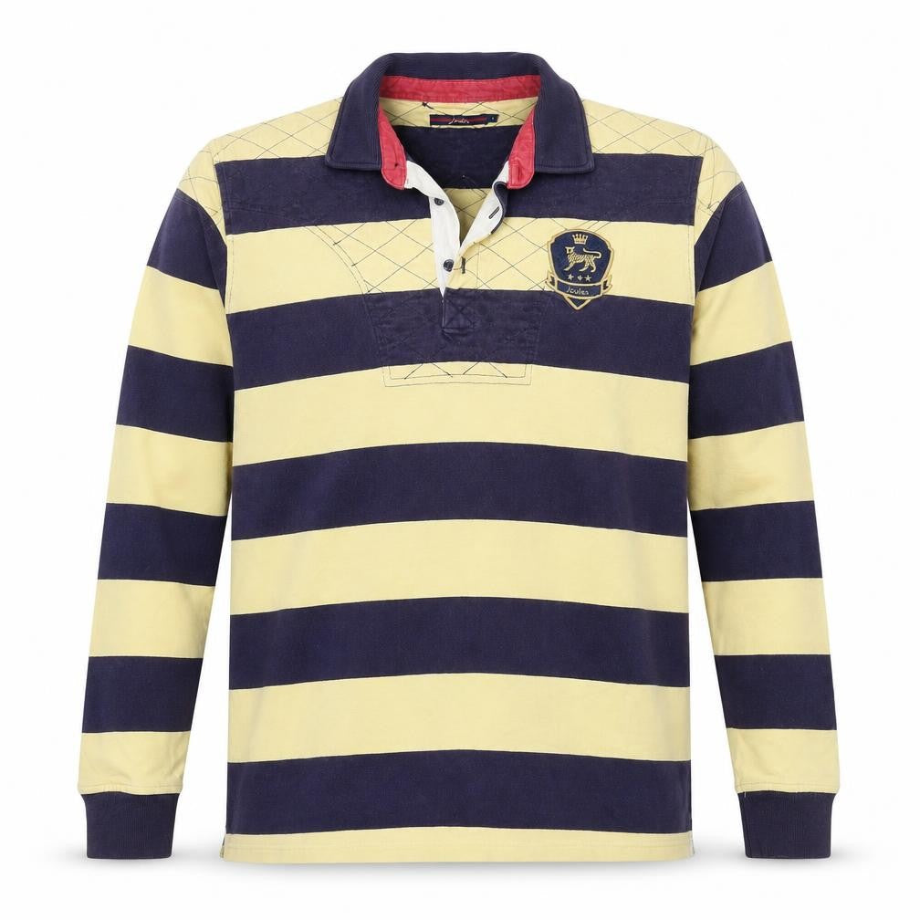 Joules Men L Multicoloured Striped Henley Rugby Sweatshirt Logo