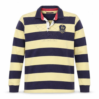 Joules Men L Multicoloured Striped Henley Rugby Sweatshirt Logo