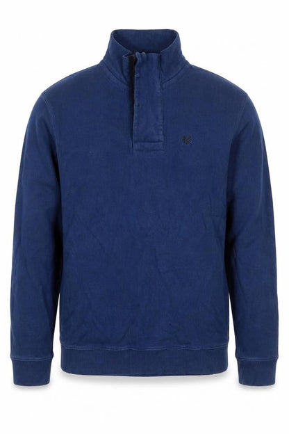 Front view of Crew Clothing Men’s Blue S Quarter Zip Cotton Fleece Sweatshirt