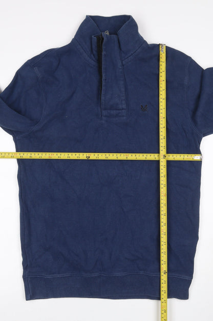 Close-up detail of Crew Clothing Men’s Blue S Quarter Zip Cotton Fleece Sweatshirt