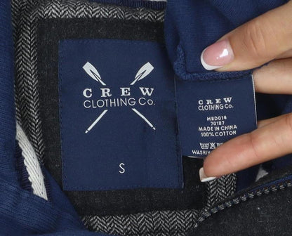 Brand and care label for Crew Clothing Men’s Blue S Quarter Zip Cotton Fleece Sweatshirt