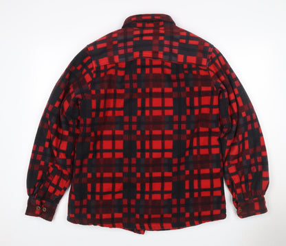 Back view of Lee Cooper Men's Red Check Padded Fleece Jacket, size M, Button Front