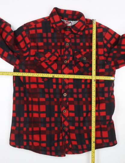 Close-up detail of Lee Cooper Men's Red Check Padded Fleece Jacket, size M, Button Front