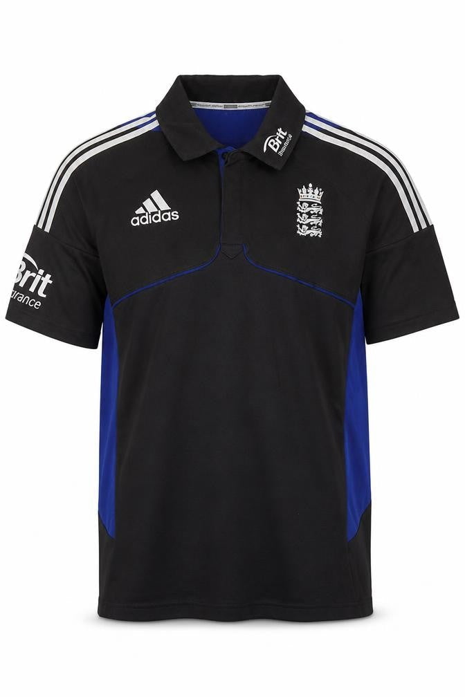 adidas Men’s Black Blue England Cricket Polo Shirt L Jersey