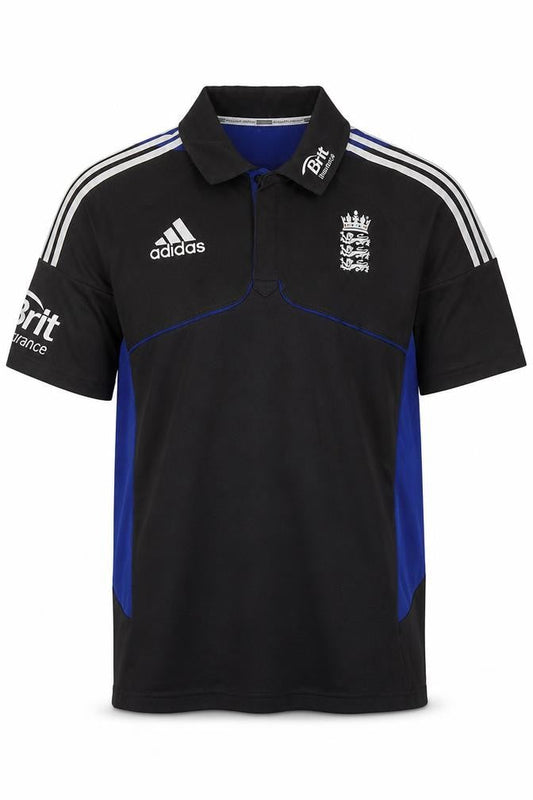 adidas Men’s Black Blue England Cricket Polo Shirt L Jersey