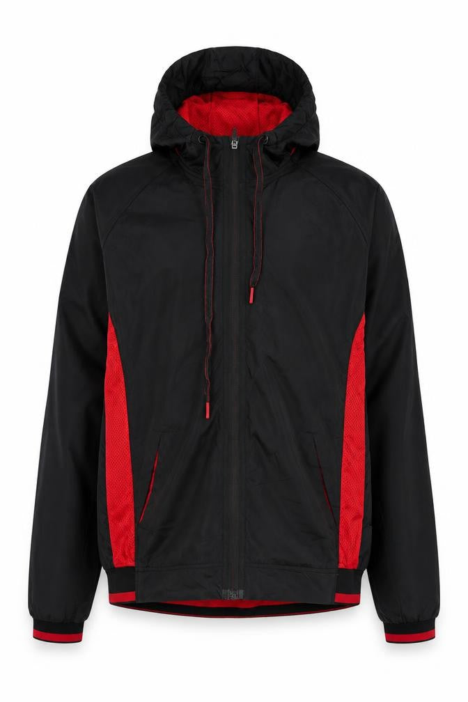 Russell Men’s Black Red Small Hooded Full Zip Track Jacket