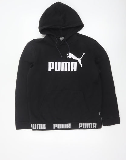 Additional front view of Puma women’s black m pullover hoodie logo graphic pocket sweatshirt