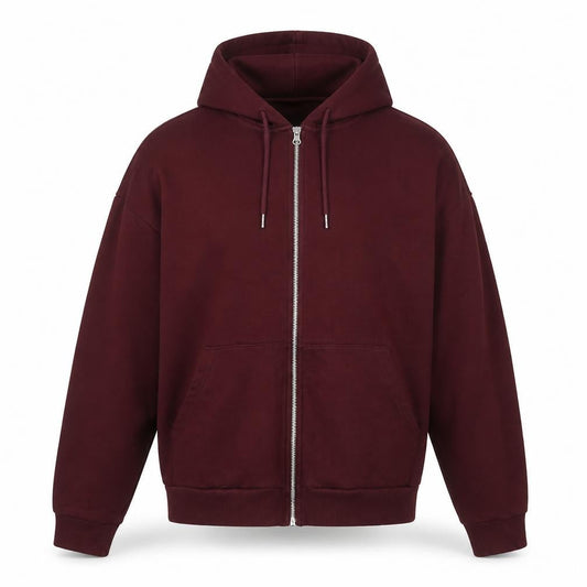 ASOS Design Men Red M Full Zip Hooded Fleece Hoodie Pockets