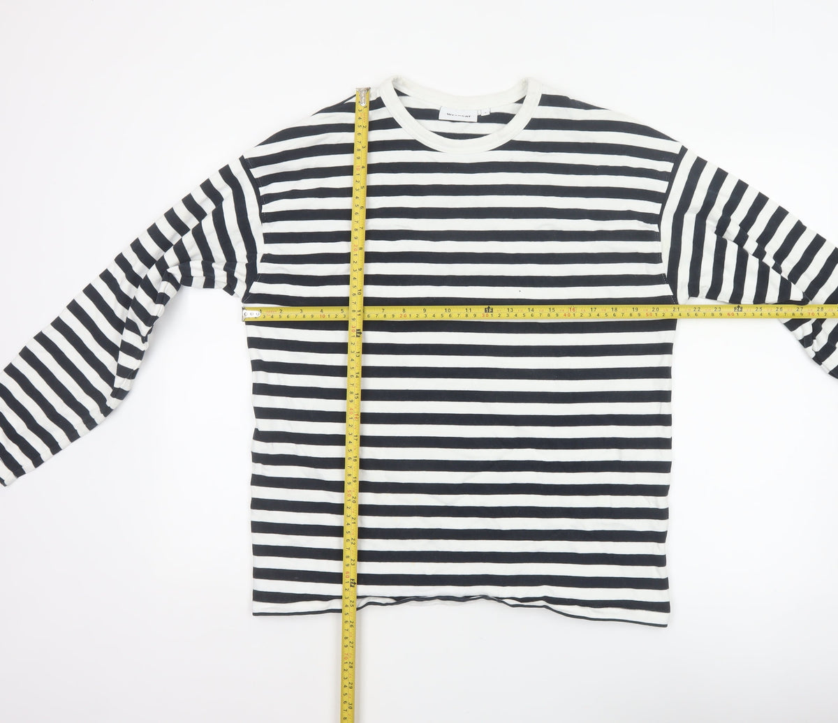 Weekday Women Black White Striped Cotton Long Sleeve Basic T-Shirt M