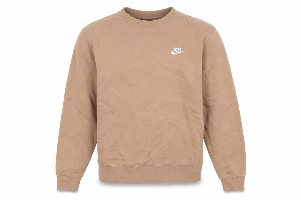 Nike Men’s Beige M Pullover Crew Neck Fleece Logo Sweatshirt