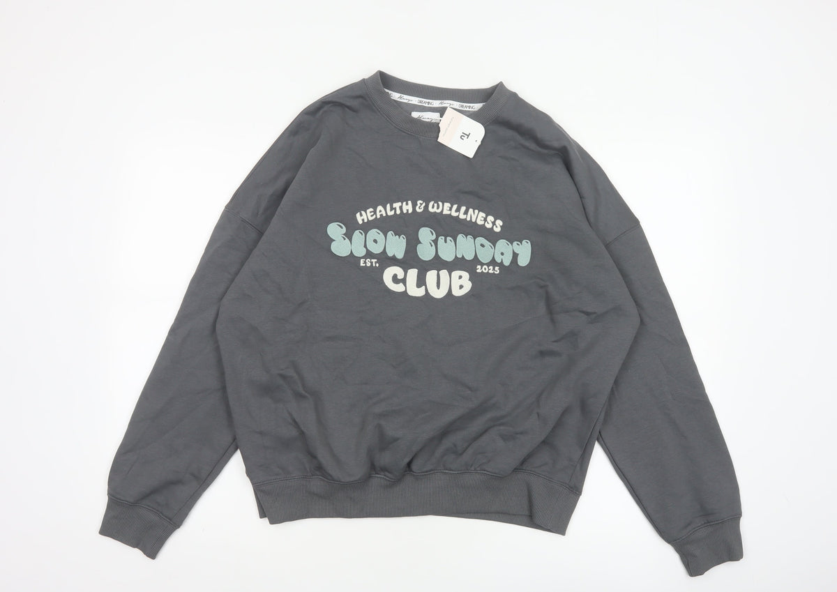 TU Women Grey Size 12 Slow Sunday Club Graphic Fleece Pyjama Jumper