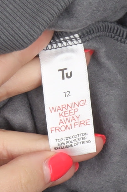 Tu Women Grey Size 12 Slow Sunday Club Graphic Fleece Pyjama Jumper