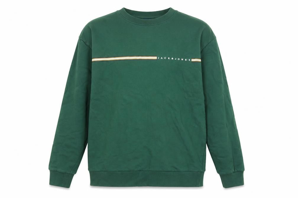 Jack & Jones Men’s Green L Crew Neck Logo Stripe Pullover Sweatshirt