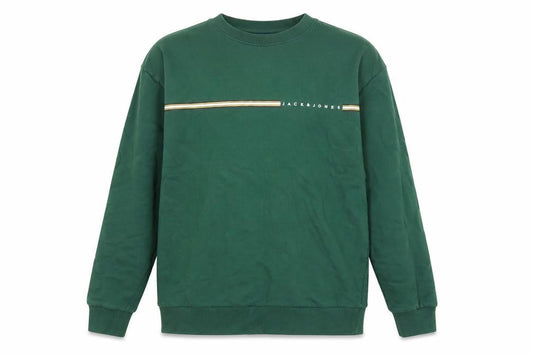 Jack & Jones Men’s Green L Crew Neck Logo Stripe Pullover Sweatshirt