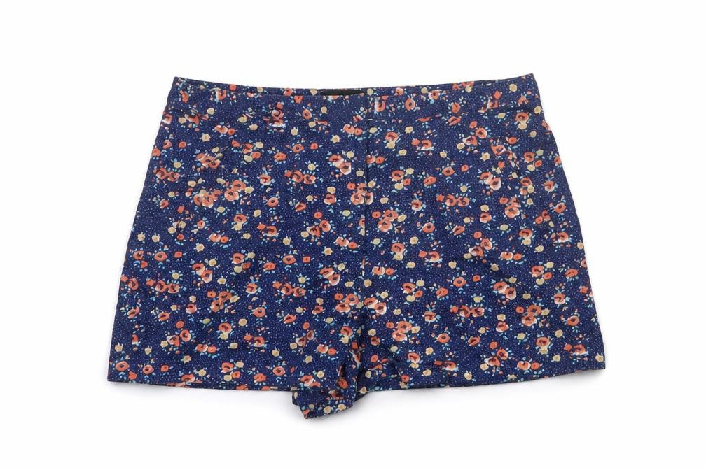 Topshop Women’s Blue Floral Stretch Shorts UK 12 Cotton