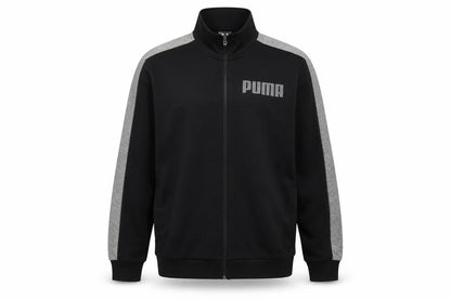 Front view of Puma Men’s Black Grey XL Full Zip Track Jacket Logo Sports