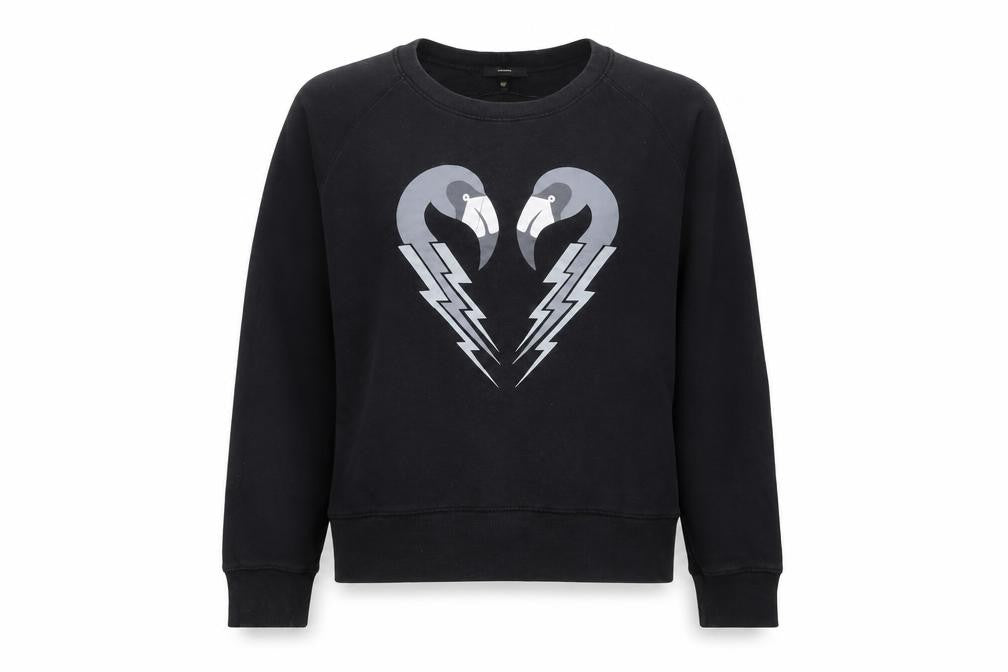 Diesel Women Black M Pullover Sweatshirt Bird Graphic 100% Cotton