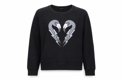 Diesel Women Black M Pullover Sweatshirt Bird Graphic 100% Cotton