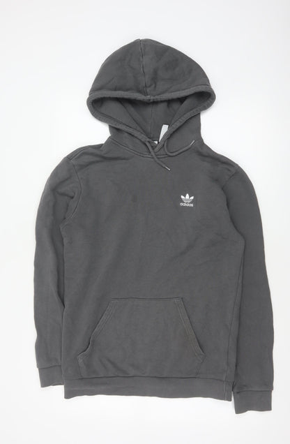 Additional front view of Adidas Men’s Grey S Pullover Hoodie Trefoil Logo Cotton Kangaroo Pocket