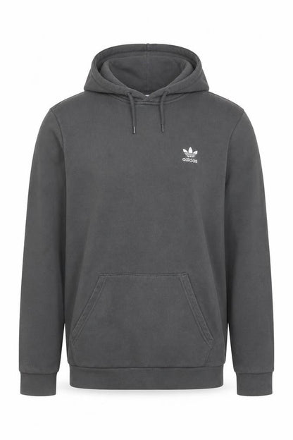 Front view of Adidas Men’s Grey S Pullover Hoodie Trefoil Logo Cotton Kangaroo Pocket