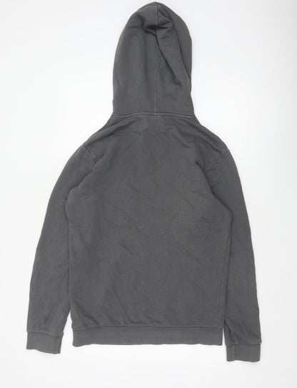 Close-up detail of Adidas Men’s Grey S Pullover Hoodie Trefoil Logo Cotton Kangaroo Pocket
