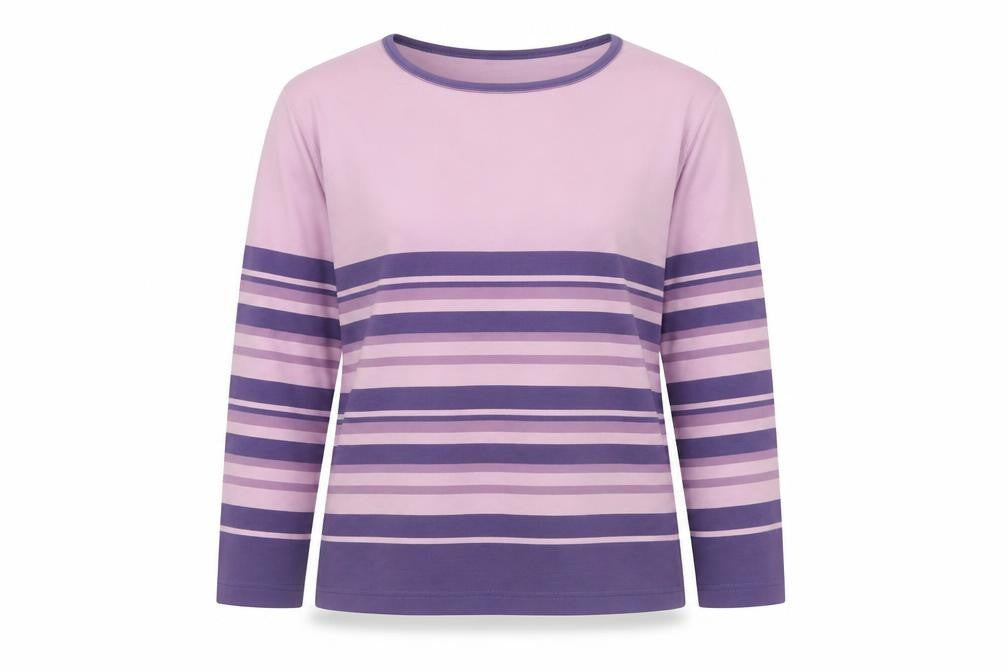 Bonmarché Women Pink Purple Striped Jersey Long Sleeve T-Shirt XL