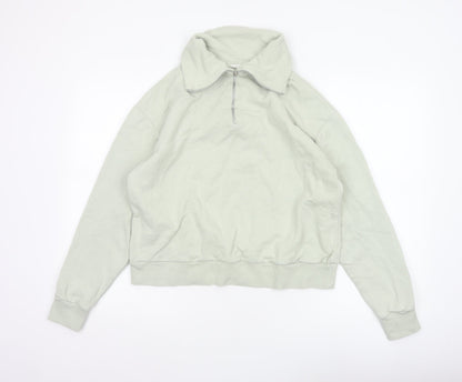 Mango Women’s Green M Hooded Quarter Zip Pullover Sweatshirt