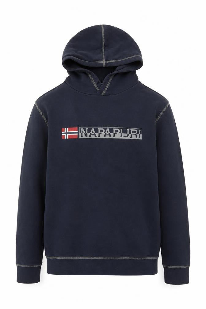 Napapijri Men’s Blue L Pullover Hoodie Norway Flag Logo