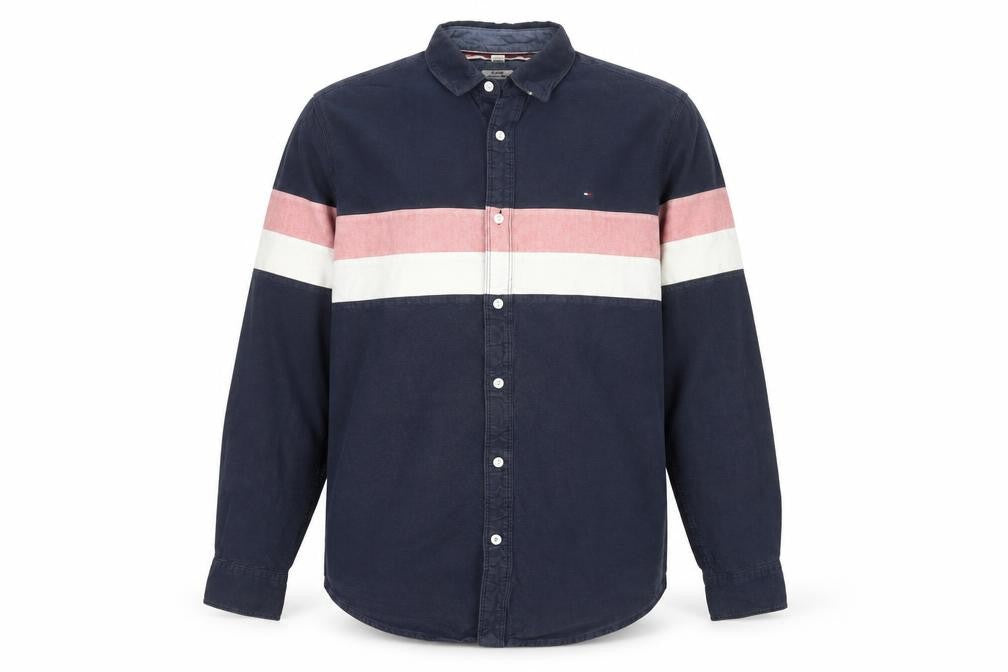Tommy Hilfiger Men’s Navy Colourblock Cotton Shirt L Classic Fit