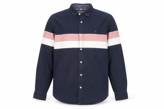 Tommy Hilfiger Men’s Navy Colourblock Cotton Shirt L Classic Fit