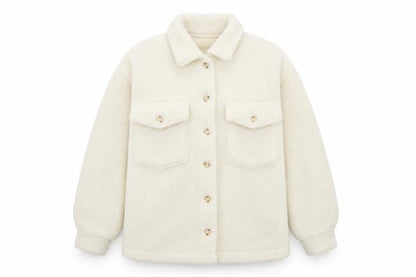 Boohoo Women's Ivory Teddy Fleece Button Jacket UK 12 Collared Pockets