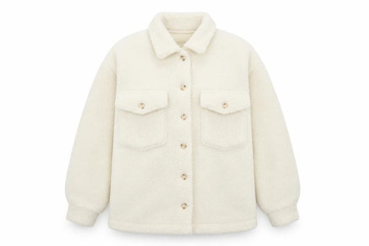 Boohoo Women's Ivory Teddy Fleece Button Jacket UK 12 Collared Pockets
