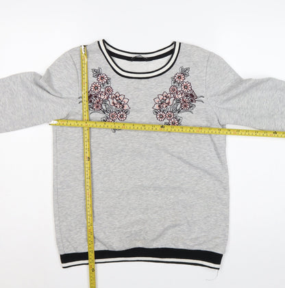 Back view of Dorothy Perkins Women Grey Floral Embroidered Pullover Sweatshirt UK 10