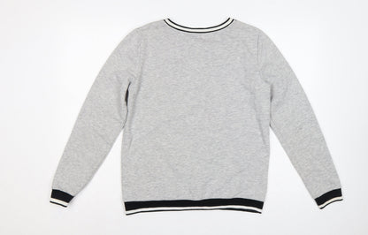 Close-up detail of Dorothy Perkins Women Grey Floral Embroidered Pullover Sweatshirt UK 10