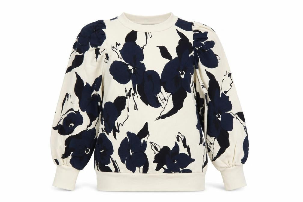 Kin Women’s Ivory Navy Floral Balloon Sleeve Sweatshirt Size S