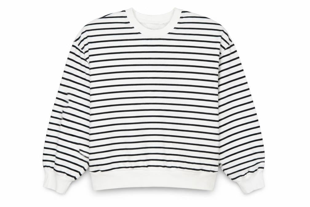 Marks & Spencer Women White Black L Striped Pullover Sweatshirt Pockets