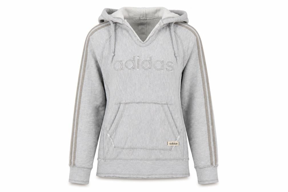 Adidas Women Grey UK 8 Pullover Hoodie Embroidered Logo 3 Stripe Cotton